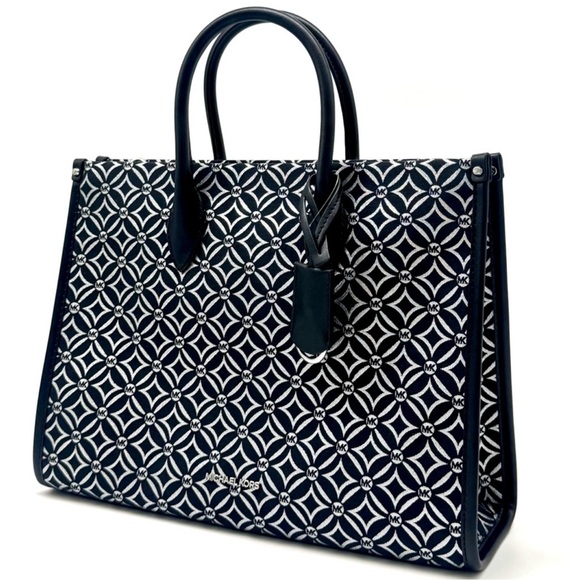Michael Kors Mirella Medium Rainbow Logo Tote Bag Black/Silver - Picture 1 of 11
